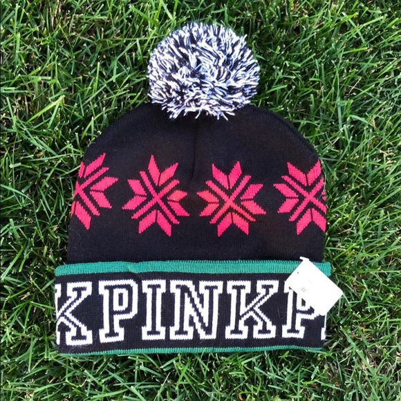 NWT VS PINK Logo Winter Pom Pom Hat - Picture 2 of 3